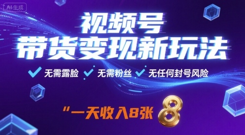视频号带货变现新玩法，无需露脸，无需粉丝，无任何封号风险，一天收益8张【揭秘】-沐风资源库