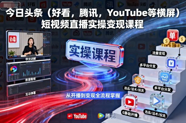 今日头条（好看，腾讯，YouTube等横屏）短视频直播实操变现课程-沐风资源库