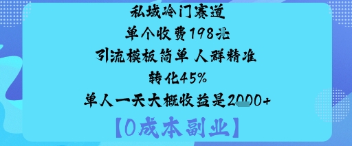 私域冷门赛道:单个收费198米引流模板简单人群精准转化45%单人一天大概收益是1k+-沐风资源库