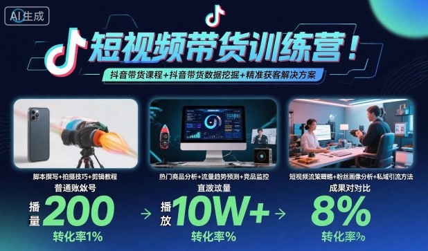 短视频带货训练营，抖音带货课程+抖音带货数据挖掘+精准获客解决方案-沐风资源库