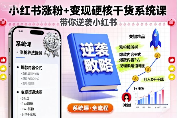 小红书涨粉+变现硬核干货系统课，带你逆袭小红书-沐风资源库