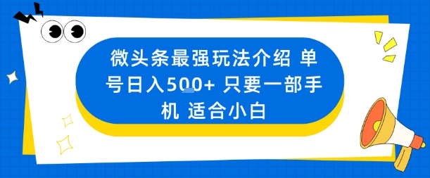 微头条最强玩法介绍一个号日入5张+只要一部手机适合小白-沐风资源库