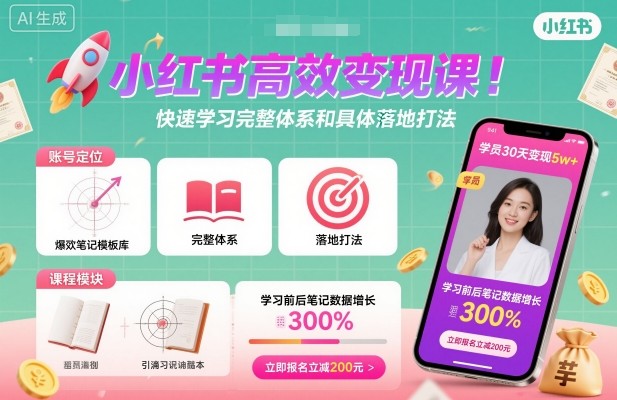 小红书高效变现课，快速学习小红书完整体系和具体落地打法-沐风资源库