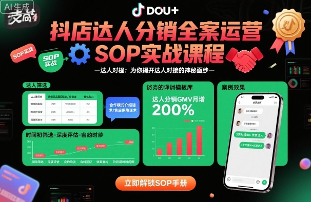 抖店达人分销全案运营SOP实战课程，为你揭开达人对接的神秘面纱-沐风资源库