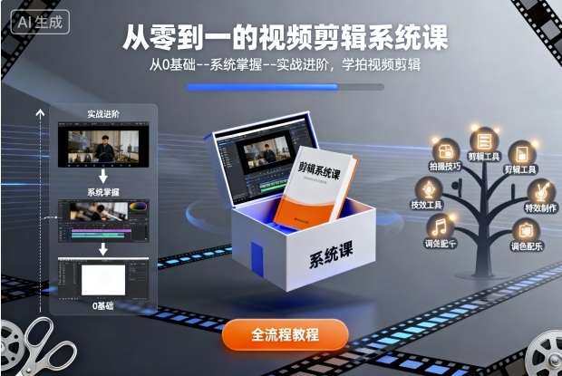 从零到一的视频剪辑系统课，从0基础–系统掌握–实战进阶，学拍视频剪辑-沐风资源库