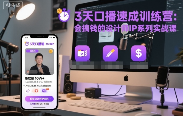 3天口播速成训练营，会搞钱的设计师IP系列实战课-沐风资源库
