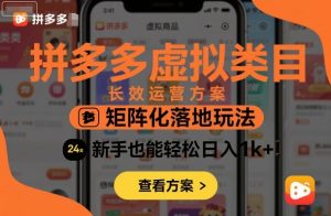 拼多多虚拟类目长效运营方案：矩阵化落地玩法，新手也能轻松日入1k+-沐风资源库