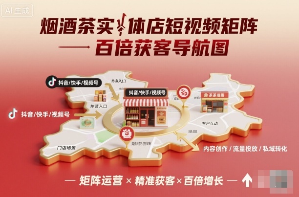 烟酒茶实体店短视频矩阵百倍获客导航图-沐风资源库