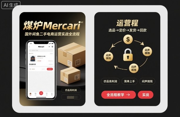 煤炉Mercari国外闲鱼二手电商运营实战全流程，仿品高利润，简单上手，闷声搞钱-沐风资源库