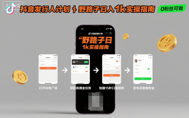 抖音发行人计划全新野路子玩法，随时随地，只要有手机，就能操作，日入1k+【揭秘】-沐风资源库