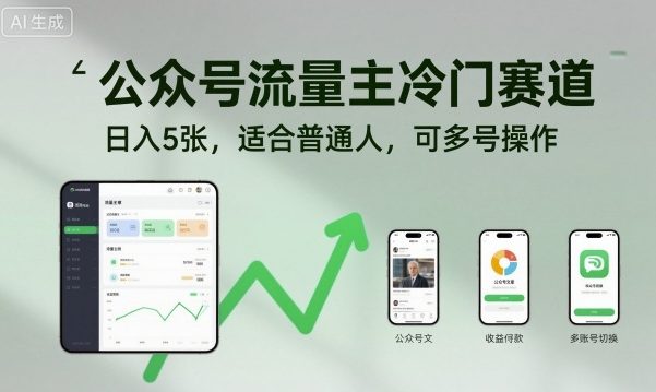 公众号流量主冷门赛道，日入5张，适合普通人，可多号操作-沐风资源库