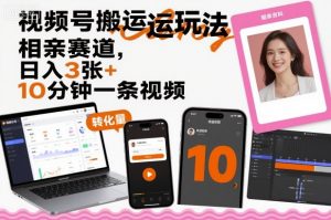 视频号搬运玩法，相亲赛道，日入3张+，10分钟一条视频-沐风资源库