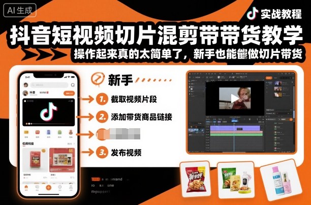 抖音短视频切片混剪带货教学，操作起来真的太简单了，新手也能做切片带货-沐风资源库