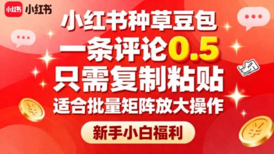 小红书种草豆包，一条评论0.5，只需复制粘贴，适合批量矩阵放大操作，新手小白福利-沐风资源库