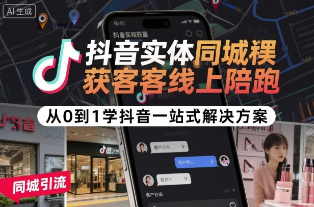 抖音实体同城获客线上陪跑，从0到1学抖音一站式解决方案-沐风资源库