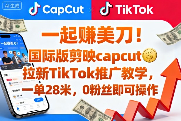 一起賺美刀！国际版剪映capcut拉新TikTok推广教学，一单28米，0粉丝即可操作（附推广入口和教学）-沐风资源库