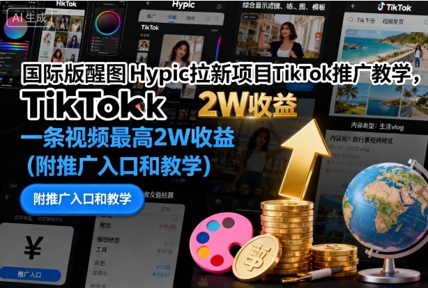 国际版醒图Hypic拉新项目TikTok推广教学，一条视频最高2W收益（附推广入口和教学）-沐风资源库