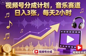 视频号分成计划，音乐赛道，日入3张，每天2小时-沐风资源库