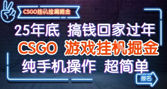 25年底搞钱回家过年，CSGO游戏挂G掘金，纯手机操作超简单【揭秘】-沐风资源库