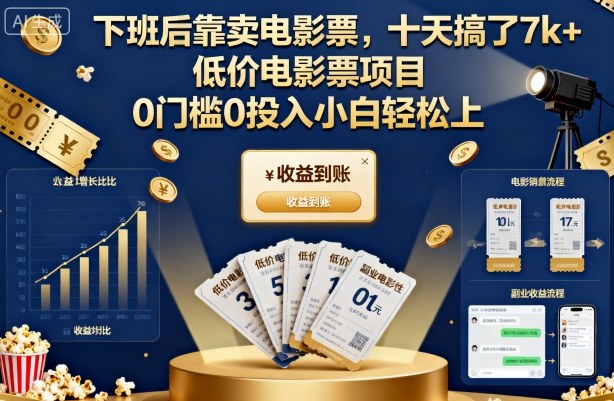 下班后靠卖电影票,十天搞了7k+,低价电影票项目,0门槛0投入小白轻松上手【揭秘】-沐风资源库