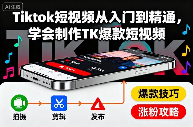 Tiktok短视频从入门到精通，学会制作TK爆款短视频-沐风资源库