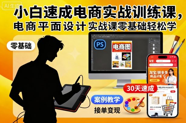 小白速成电商实战训练课，电商平面设计实战课零基础轻松学-沐风资源库