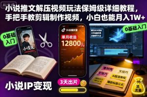 小说推文解压视频玩法保姆级详细教程，手把手教剪辑制作视频，小白也能月入1W+-沐风资源库