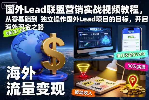 国外Lead联盟营销实战视频教程，从零基础到独立操作国外Lead项目的目标，开启海外淘金之路-沐风资源库