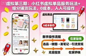 虚拟第三期：小红书虚拟单品服务玩法+细分铺货玩法，0成本，人人可操作-沐风资源库