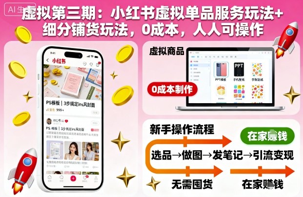 虚拟第三期：小红书虚拟单品服务玩法+细分铺货玩法，0成本，人人可操作-沐风资源库