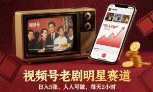 视频号老剧明星赛道，日入5张，人人可做，每天2小时-沐风资源库