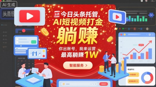 今日头条托管，AI短视频打金，你出账号，我来运营，最高躺賺1W【揭秘】-沐风资源库