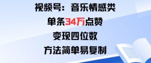 视频号分成计划新玩法：音乐情感类单条34W点赞，变现四位数，方法简单易复制-沐风资源库