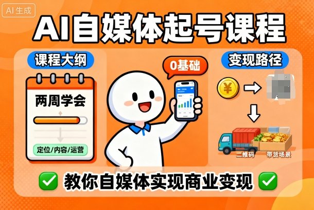 AI自媒体起号课程，0基础小白两周学会，教你自媒体实现商业变现-沐风资源库