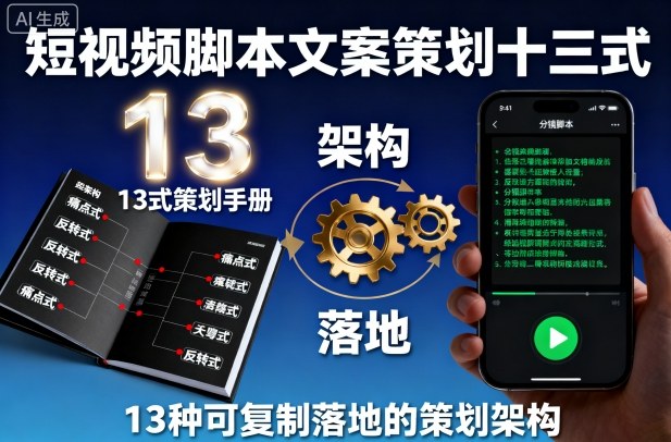 短视频脚本文案策划十三式,13种可复制落地的策划架构-沐风资源库