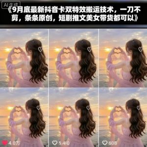 9月底最新抖音卡双特效搬运技术，一刀不剪，条条原创，短剧推文美女带货都可以-沐风资源库