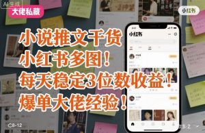 小说推文干货之小红书多图每天稳定3位数收益爆单大佬经验分享-沐风资源库