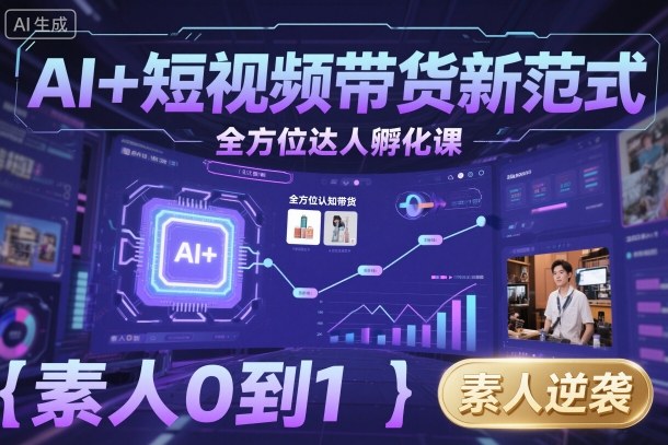 AI+短视频带货新范式全方位达人孵化课,素人也可以从0到1,全方位认知短视频带货-沐风资源库