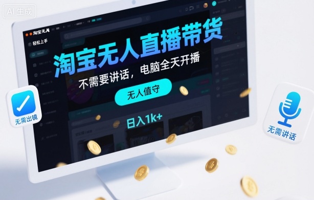淘宝无人直播带货，不需要出镜，不需要讲话，电脑全天开播，轻松上手，日入1k+【揭秘】-沐风资源库