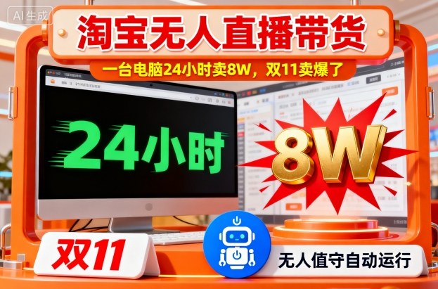 淘宝无人直播带货，一台电脑214小时卖8W，双11卖爆了【揭秘】-沐风资源库