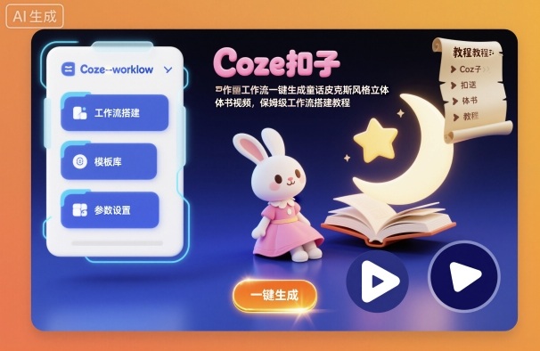 Coze扣子工作流一键生成童话皮克斯风格立体书视频，保姆级工作流搭建教程-沐风资源库