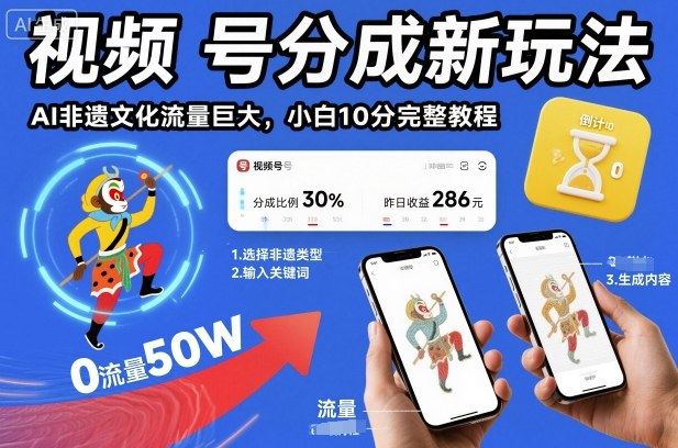 视频号分成新玩法，AI非遗文化流量巨大，小白10分钟搞定，完整教程-沐风资源库