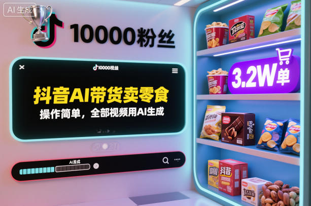 抖音AI带货卖零食，操作简单，全部视频用AI生成，一万粉丝，卖了3.2W单-沐风资源库