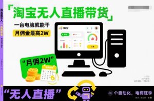淘宝无人直播带货，一台电脑就能干，月佣金最高2W，电商旺季【揭秘】-沐风资源库