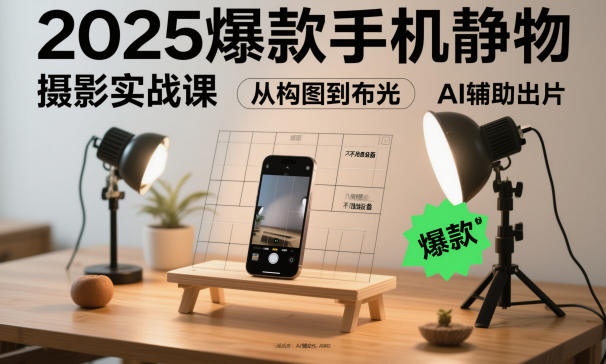 2025爆款手机静物摄影实战课，从构图到布光，不用贵设备，AI辅助出片-沐风资源库