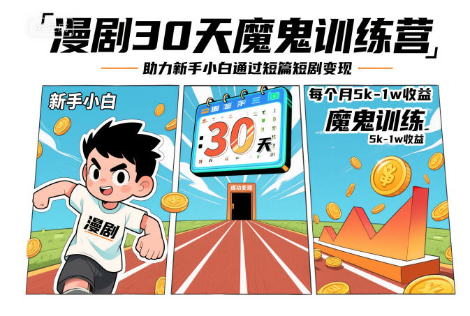 漫剧30天魔鬼训练营，助力新手小白通过短篇短剧变现，每个月5k-1w收益-沐风资源库