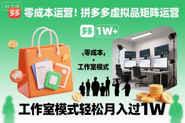 零成本运营！拼多多虚拟品矩阵运营，工作室模式轻松月入过1W-沐风资源库