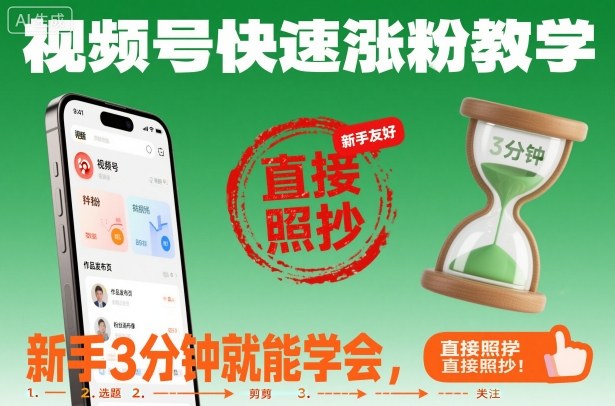 视频号快速涨粉教学，新手3分钟就能学会，直接照抄！-沐风资源库