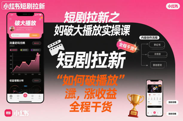 短剧拉新之小红书如何破大播放实操课，如何破播放，涨收益，全程干货-沐风资源库