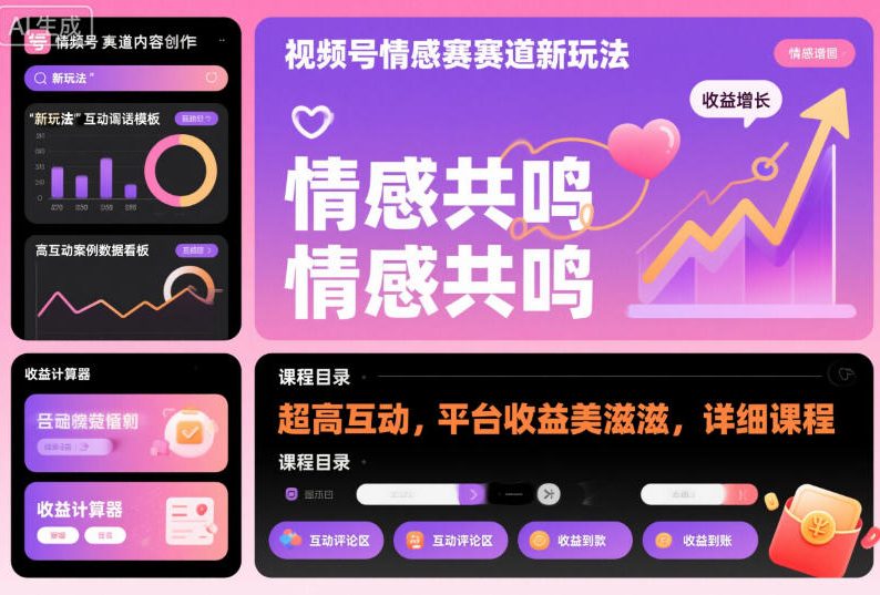 视频号情感赛道新玩法，超高互动，平台收益美滋滋，详细课程-沐风资源库